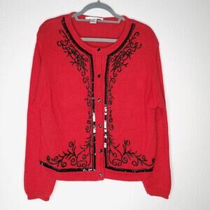 Lise J Vintage Beads Sequin Sweater Cardigan Shoulder Pads Size: Large